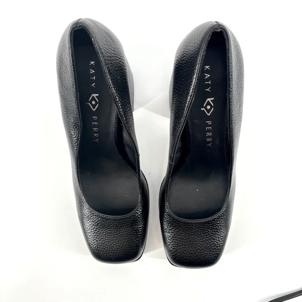Katy‎ Perry Uplift Black Pebbled Square Toe Platform Block High Heel Pump 8.5M